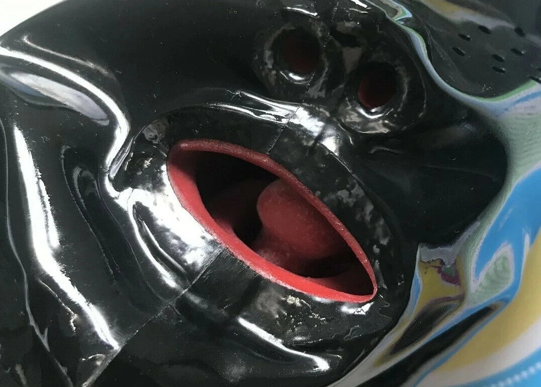 Latex gimp hood (three varieties with mouth and nasal tubing)
