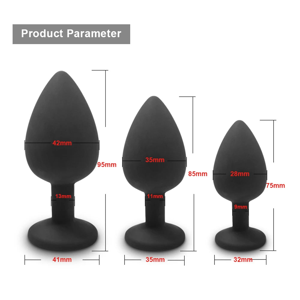 Silicon Butt Plug Set with Diamond Base (Four Colours)