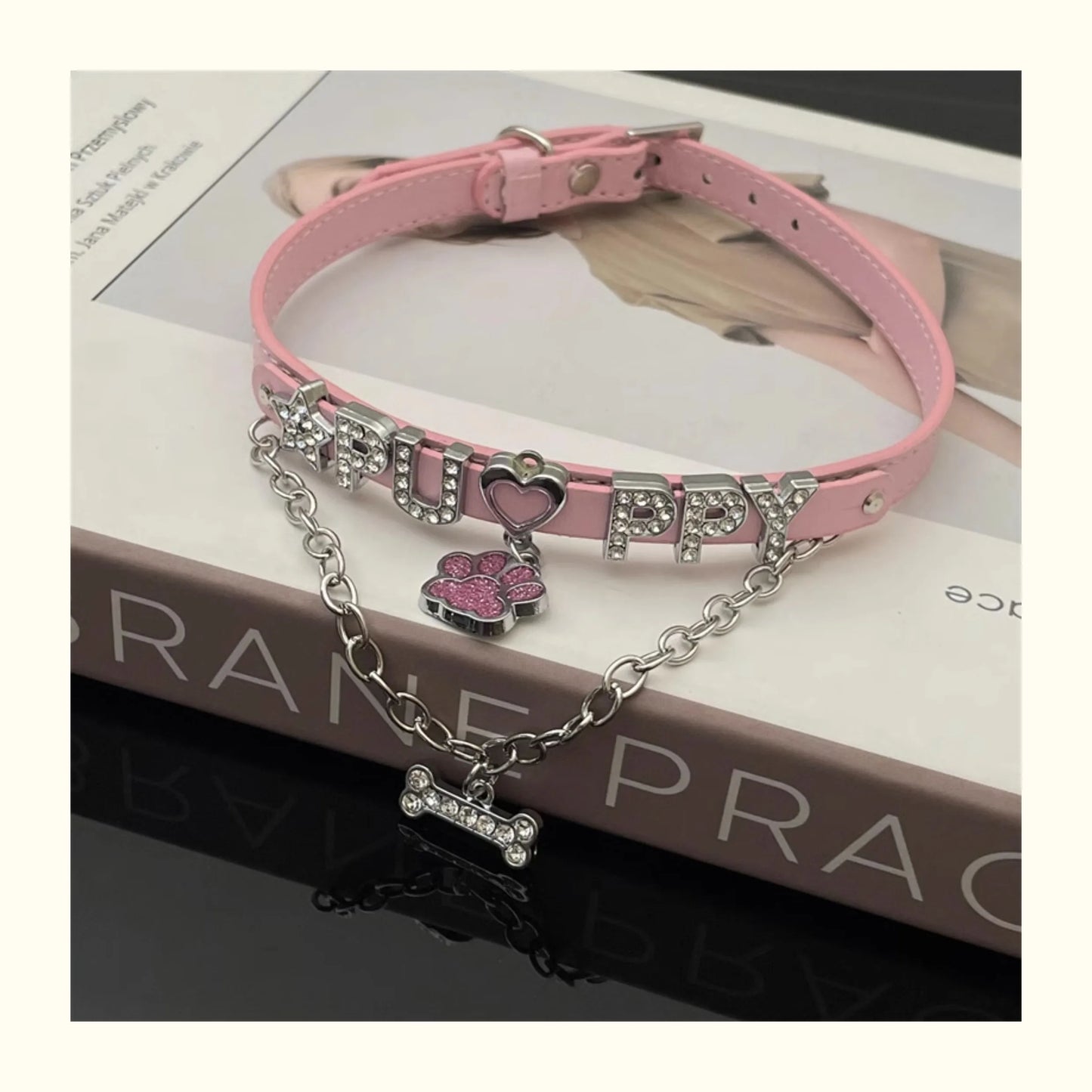 Handmade Sexy Puppy Letter Collar Choker for Slave (pink)