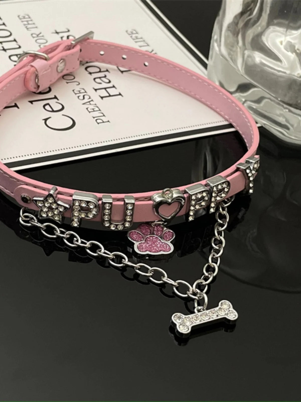 Handmade Sexy Puppy Letter Collar Choker for Slave (pink)