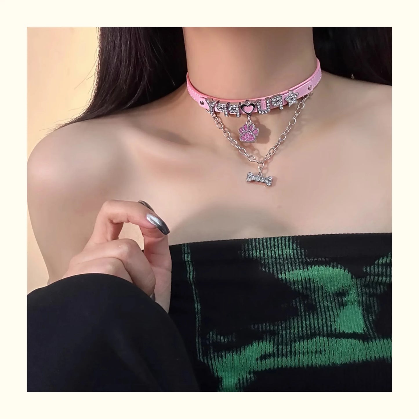 Handmade Sexy Puppy Letter Collar Choker for Slave (pink)