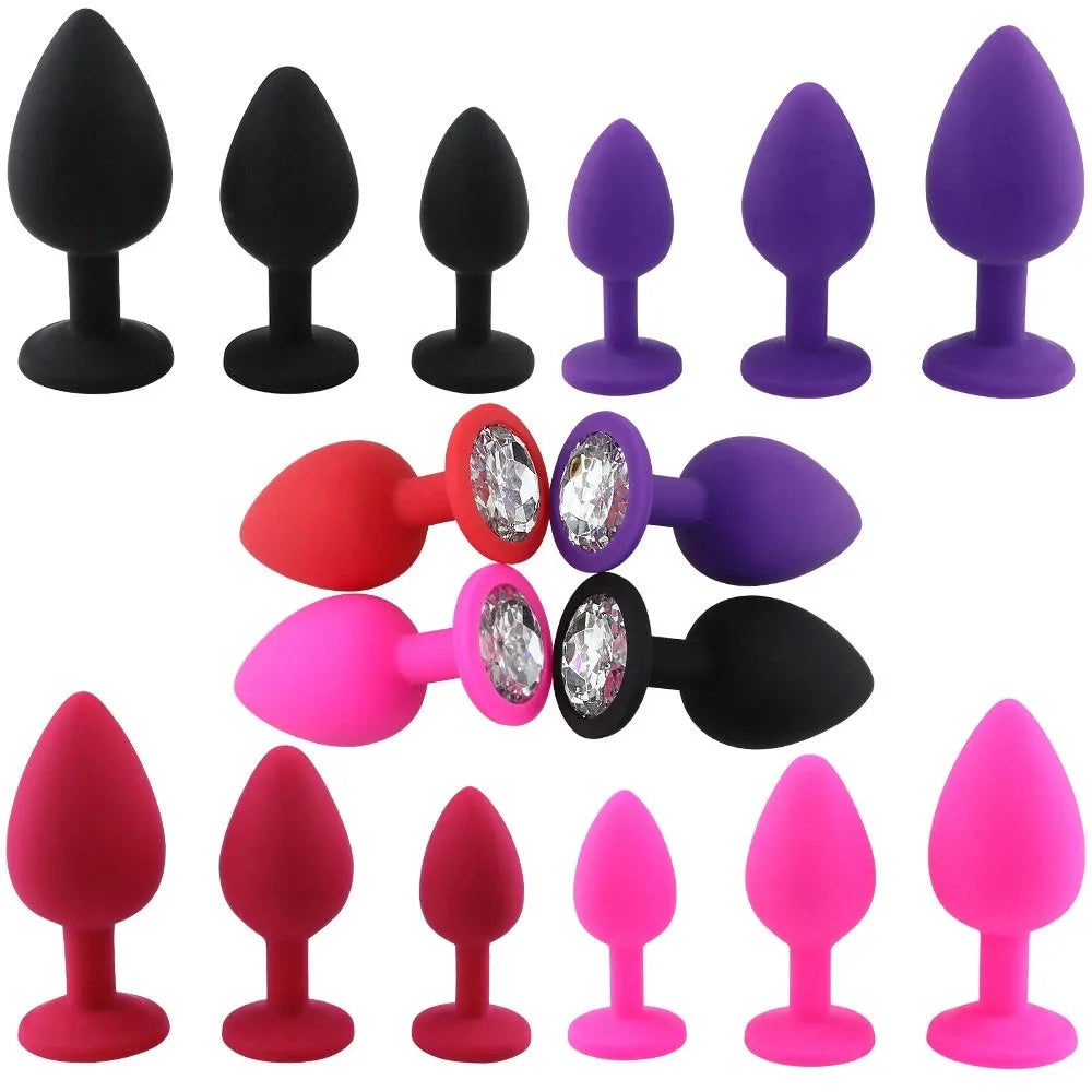 Silicon Butt Plug Set with Diamond Base (Four Colours)