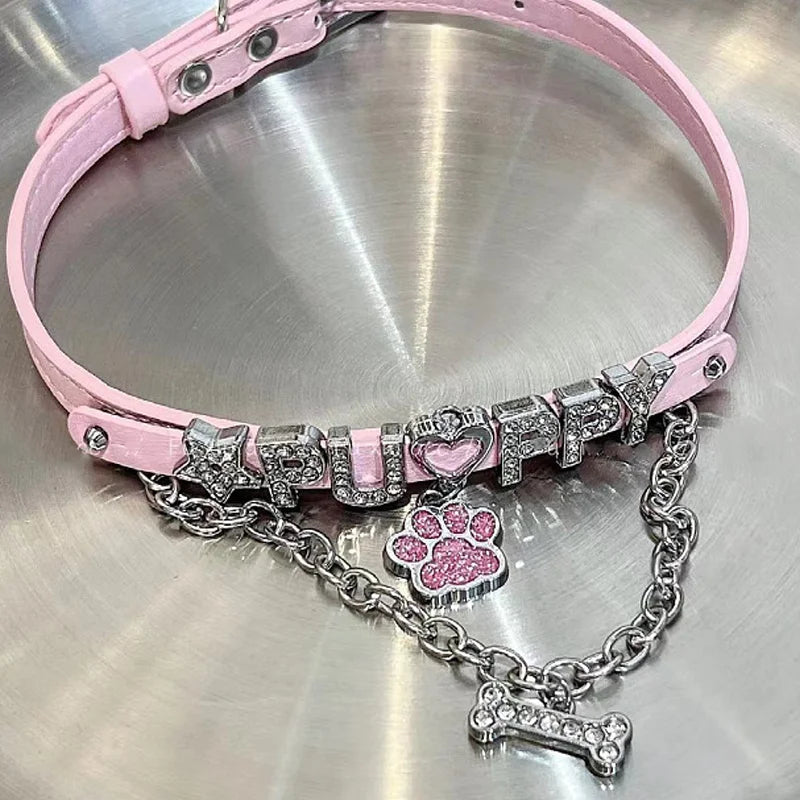 Handmade Sexy Puppy Letter Collar Choker for Slave (pink)